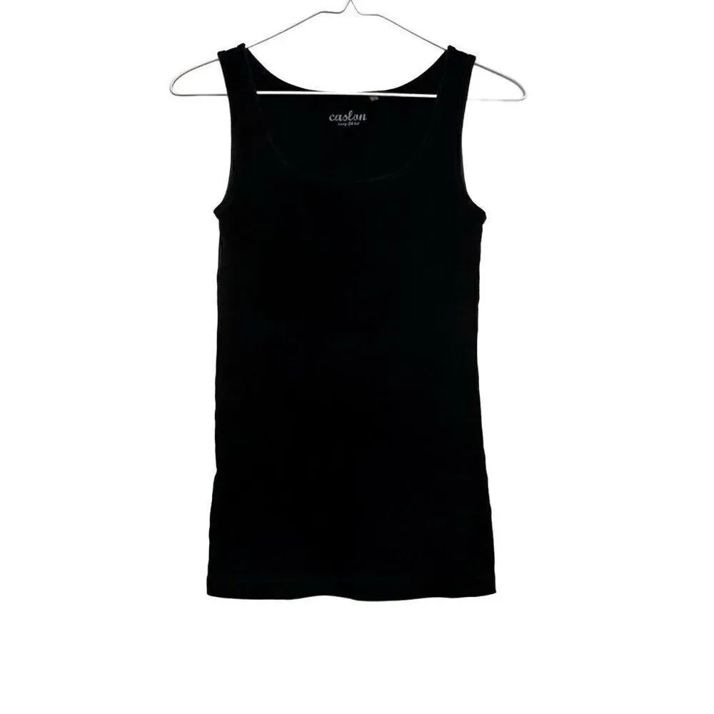 Caslon Easy Fit Scoop Neck Ribbed Cotton Blend Tank Top Black Small